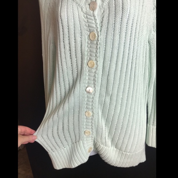 SUNDANCE Catalog Cardigan Sweater Ribbed Knit Blue Green Linen Cotton - Picture 4 of 7